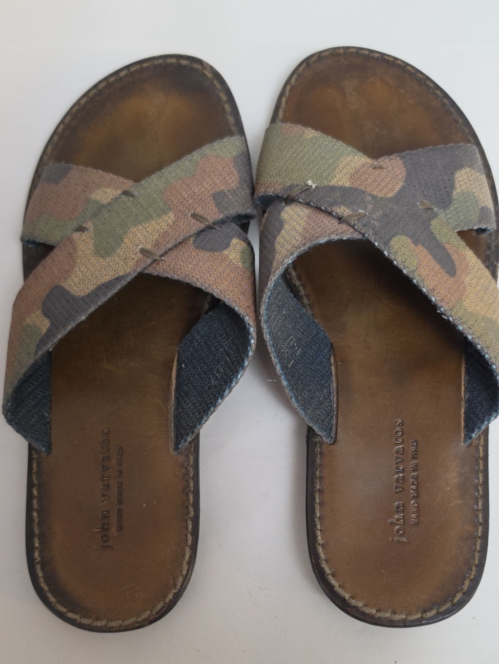 John Varvatos Men’s Camouflage Cross-Strap Sandals - Green/Brown/Gray Sz 7-8